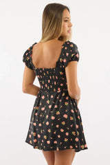 Black Ditsy Fit And Flare Dress Mini