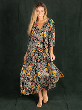 Sage V-Neck Maxi Dress - Gold Fall Floral