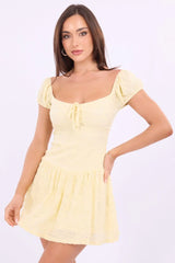 Yellow Fit And Flare Dress Drop Waist Mini