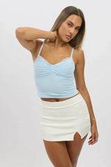 Blue Mesh Singlet Top Lace Insert