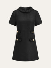 Tweed Braided Rope Collar Short Sleeve Dress