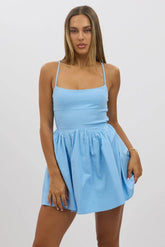 Blue Fit And Flare Dress Mini