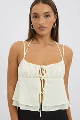 White Tie Front Cami Halter Neck Sleeveless