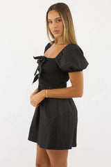 Black Mini Dress Ribbon Detail