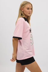 Pink Sport Tee Collar Short Sleeve