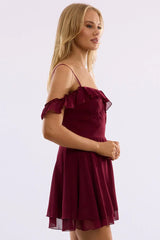 Red Mini Dress Ruffle Detail Chiffon