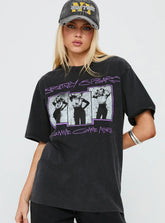 Britney Spears Gimme More Oversized Graphic Top Washed Black