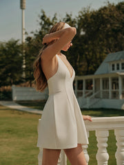 V-Neck Halter Knotted Pleated Dress