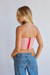 Kacey Lace Gingham Front Tie Corset