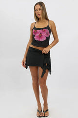 Black Floral Singlet Top Mesh