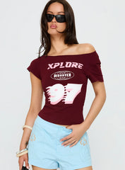 Xplore 97 Off Shoulder Graphic Top Burgundy