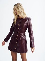 Faux Leather Belted Mini Dress