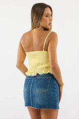 Yellow Check Corset Top Sleeveless Lace Up