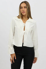 White Tie Up Shirt Long Sleeve Peter Pan Collar