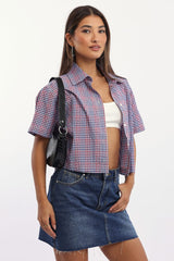 Blue Check Relaxed Shirt Short Sleeve Collared