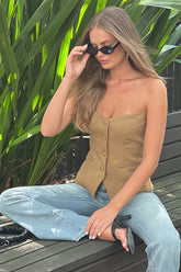 Brown Bandeau Vest Sleeveless Sweetheart Tailored