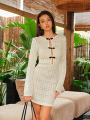 Keyhole Detail Bow Accents Knit Dress