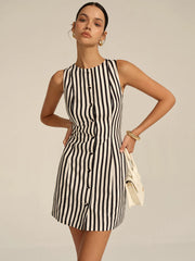 Striped Button-Front Mini Dress
