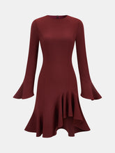 Bell Sleeve Asymmetrical Ruffle Fitted Dress