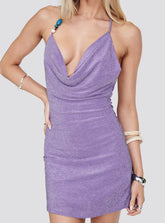 Indi Halter Cowl Neck Mini Dress Purple Shimmer
