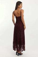 Red Maxi Dress Lace Satin Tape