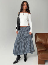 Rockwell Tiered Midi Skirt Navy Check