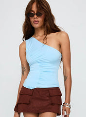 Impulse Ruched One Shoulder Top Blue