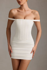 Off-Shoulder Corset Mini Dress in White