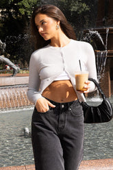 Grey Knit Cardigan Long Sleeve Crew Neck Button Up