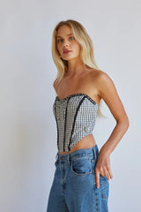 Kacey Lace Gingham Front Tie Corset