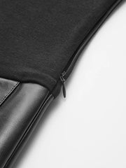 Faux Leather Pleated Panel Long Sleeve Dress