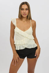 White Cami Top Sleeveless Crossover Ruffled Details