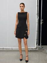 Sleeveless Fitted Asymmetric Metal Detail Mini Dress