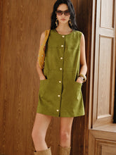 Suede Effect Metal Button Mini Dress