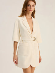 Belted Pocketed Blazer Dress
