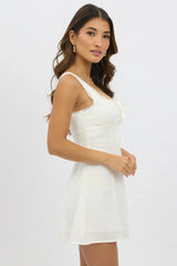 White Mini Dress Gathered Bust
