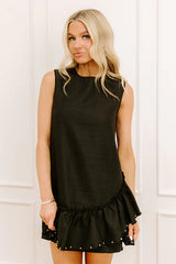 Uptown Charm Embellished Mini Dress in Black