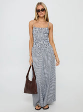 Kosie Shirred Maxi Dress Blue Stripe