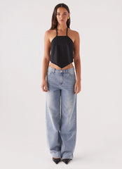 Rexi Halter Denim Top - Washed Black