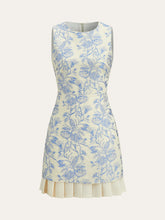 Floral Printed Sleeveless Dress with Pleated Hem