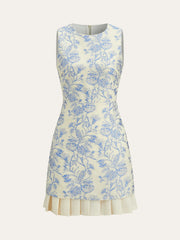 Floral Printed Sleeveless Dress with Pleated Hem