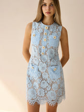 Flower-Shaped Button Lace Mini Dress