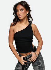 Buckled Down One Shoulder Top Black