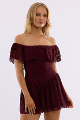 Red Off Shoulder Playsuit Lace