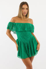 Green Off Shoulder Playsuit Lace