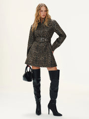 Belted Leopard Print Shirt Dress