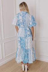 Love-Struck Floral Midi Dress in Sky Blue