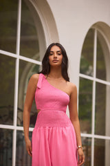 Close Up One Shoulder Maxi Dress Hot Pink