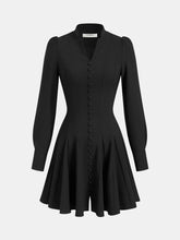 Button-Front Puff-Sleeve Mini Dress