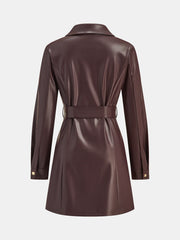 Belted Faux Leather Shirt Dress
